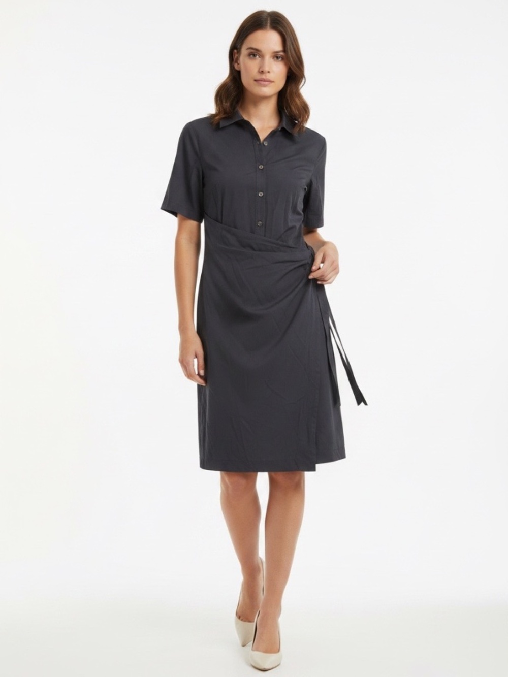 Hobbs London Lara Navy Cotton Wrap Dress Size 8 (UK 12)